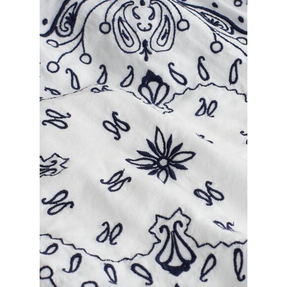 Madewell Embroidered Deep V Neck Midi Dress Bandana Boho White Navy Large NWT - Picture 5 of 16